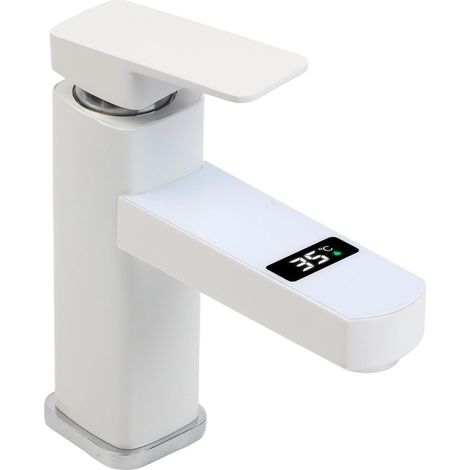 1 robinet pour vasque - blanc - surélevé - eau chaude/froide (1/5)