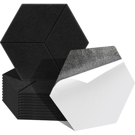 Randaco Akustikplatten 12 stuks Hexagonal Schwarz selbstklebend Schallschutzplatten Hohe Dichte Wandpaneel