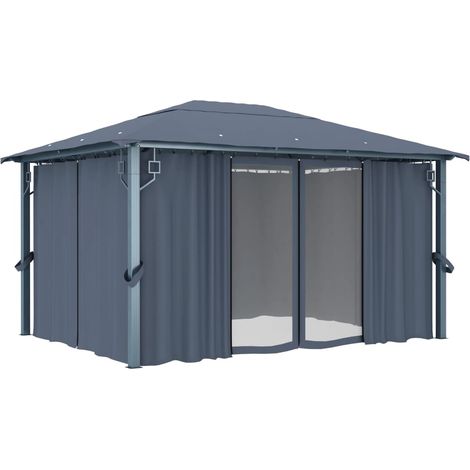 Tonnelle Barnum de Jardin, Pavillon, Pergola, Tente de jardin, avec rideau 400x300 cm Anthracite Aluminium OIB6923E
