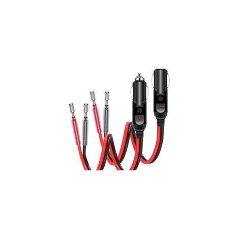 12V/24V Zigarettenanzünder-Adapter (Stecker), 10 cm langes 16AWG-Verlängerungskabel mit roter LED-Anzeige und 15A-Ersatzsicherung für Pkw/Lkw, 2 Stück - Crezuo