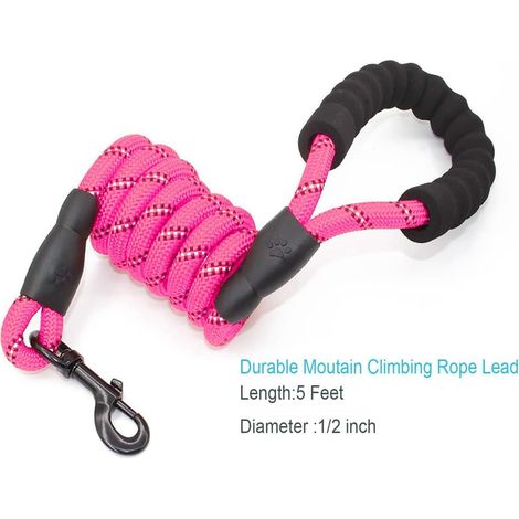 Corde Laisse pour Chien avec poignée rembourrée Souples et Fils réfléchissants en Nylon Durable Laisse de sécurité 1,5 m Escalade Corde Twist Laisse pour Chien pour Small Medium- Rose-Fei Yu (1/4)