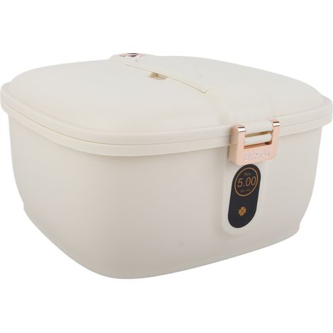 Conteneur à riz grande capacité, hermétique, distributeur de céréales, seau de rangement blanc crème, 5 kg (1/5)