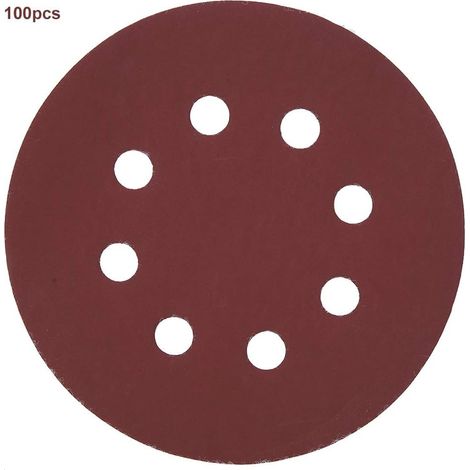 100 disques de ponçage ronds de 5 pouces à 8 trous, feuilles de papier de verre pour le ponçage et le polissage (1200)