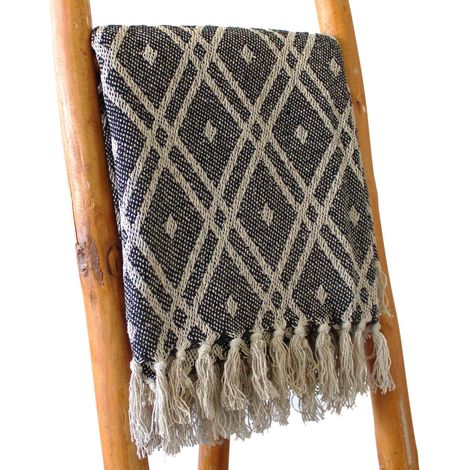 Plaid Confort Boho -125x150cm - Régence Noir & Beige- Vendu par 1 (1/4)