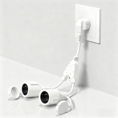 Fiche Double pour Prise,Rallonge électrique 2 en 1,2 en 1 Adaptateur de Prise Distribution à 2 Voies IP44 Protection pour Intérieur et Extérieur,Maison,Voyages,16A/250V/4000W (1/5)