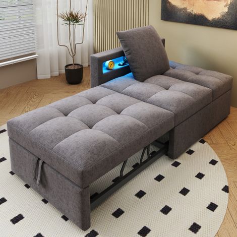 Canapé-lit à coucher 3 en 1 canapé-lit multifonctionnel, canapé-lit en lin avec appui-dos réglable, Le soutien-bras dispose de rayons lumineuses LED et de connexions USB / Type C, Liegesofa pour petit (1/5)