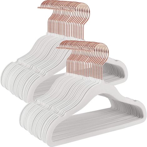 Set di 50 Grucce Bambino in Velluto Antiscivolo, Grucce Salvaspazio con Gancio Color Oro Rosa, Adatte ad Armadio per Bambini, per Camicie, Gonne, Pantaloni di Bambini, Bianco CRF027W01 (1/5)