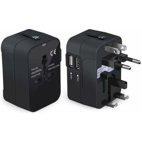 Adaptateur de Prise de Voyage Adaptateur de Voyage Adaptateur International avec Deux Ports USB pour Le Japon Chine Canada USA/EU/UK/AU Environ 150 Pays pour téléphones, tablettes de Noël