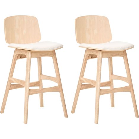 Set of 2 Barstools Light Beige Fabric Armless Scandinavian Style Rubberwood Frame Light Brown Dining Area CHARLESTON (1/5)