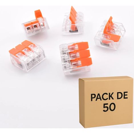 Alternative à Wago 221-413 – Pack 50 bornes à levier transparentes PCT-413 pour 3 fils