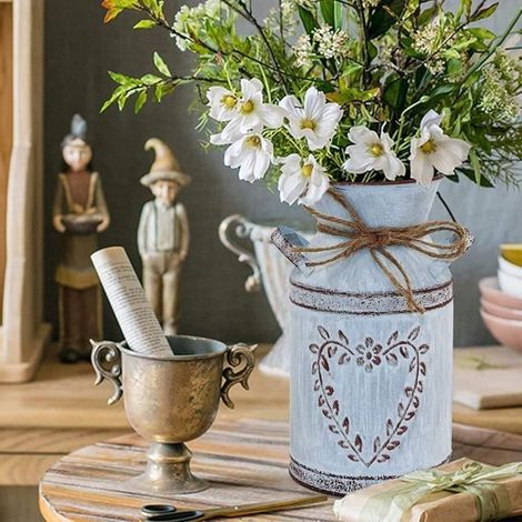 Pots de Fleurs Vase à Fleurs Vintage en Métal Déco Pot à Lait de Style Campagnard, Décoration de Table à Seau à Fleurs Rustique (1/4)