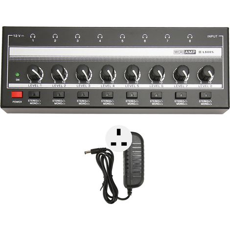 Amplificateur casque professionnel 8 canaux stéréo basse puissance élevée mini, prise UK 100-240V (1/5)