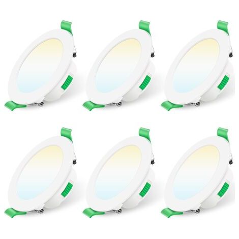 LaBlanc – Dimmbare LED-Einbaustrahler, 230 V, 7 W, Deckeneinbaustrahler, 3000 K, 4000 K, 6500 K, wasserdicht (IP44), verstellbar, für Bad und Wohnzimmer, 6er-Pack, rund, weiß (1/5)