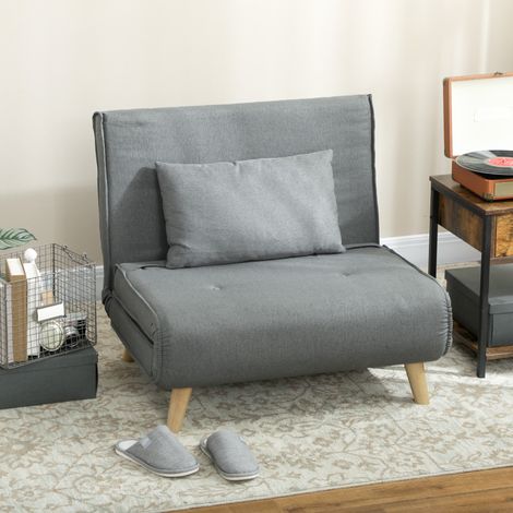 Sillón Cama Individual 3 en 1 Sofá Cama Plegable con Respaldo Ajustable y Cojín para Sala Dormitorio 90x78x79 cm Gris (1/5)
