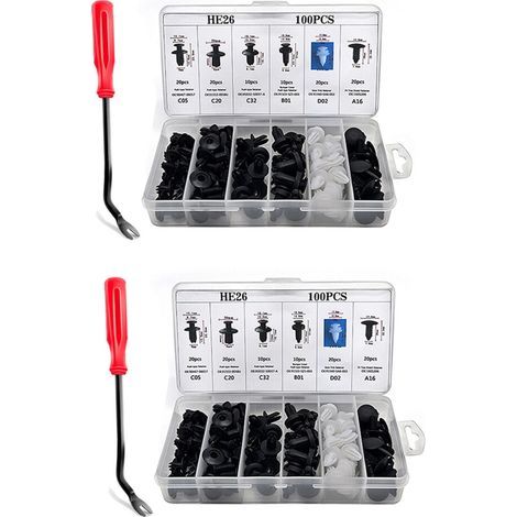 200Pc Rivets en Plastique Attache Clips de Poussée de Pare-Chocs avec Outil de Retrait (1/2)
