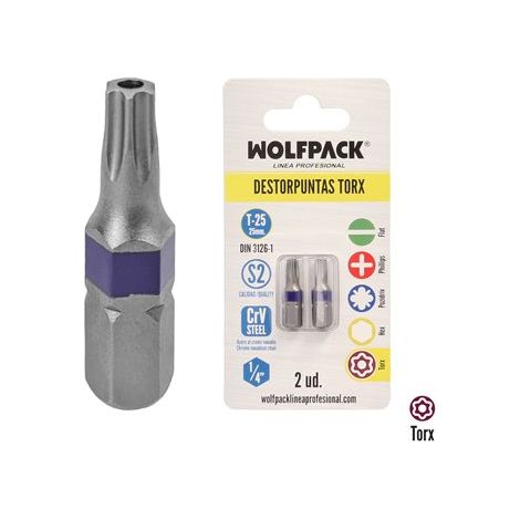 Puntas Destornillador Torx 25 Inviolable (2 Piezas). Acero S2 al Cromo Vanadio (1/6)