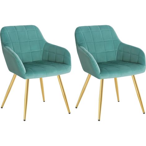 WOLTU Dining Chairs Set of 2 Velvet Padded Kitchen Chair Occasional Accent Chairs with Backrest and Golden Metal Legs, Lounge Living Room Reception Chairs, Turquoise (1/5)