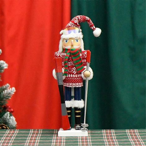 Casse-noisette en bois de 38 cm, figurine de soldat et garçon skieur, marionnette, décoration de Noël (1/4)