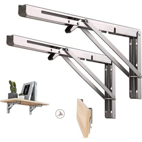 Étagère Murale Pliante de 500 mm, Support de Pliant en Acier inoxydable 304 pour établi, Équerre pliante Support, Equerre pour Etagere Murale(2 Pièces), Argenté (1/5)
