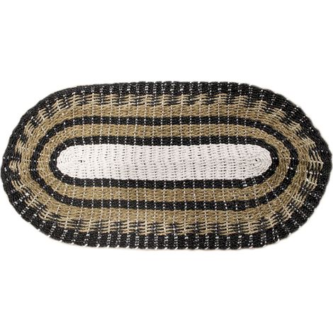 Jonc de Mer Ovale Noir. Blanc et Tan - Classique - 60x120cm- Vendu par 1