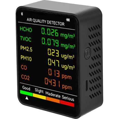 Détecteur de qualité de l'air multifonctionnel 6 en 1 PM2.5 PM10 HCHO TVOC CO CO2 Moniteur de dioxyde de carbone formaldéhyde Écran LCD grand écran Portable Testeur de qualité de l'air pour la maison (1/5)