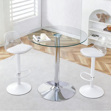 Ensemble bar avec table ronde en verre 89 cm et 2 tabourets réglables et pivotants (1/5)