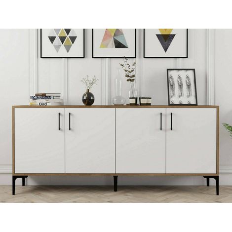 Dmora - Kommode Dpedrol, Wohnzimmerbuffet, Wohnzimmer-Sideboard, Moderne Küchen-Speisekammer, 180x35h78 cm, Walnuss und Weiß (1/5)