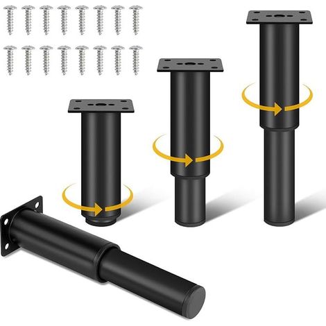 Verstellbare Metallmöbelfüße (18 bis 30 cm) – 4er-Set, ideal für Betten, Sofas, Kommoden, Stühle und Couchtische – Schwarz (1/4)