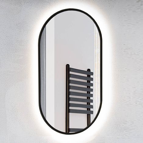 Badezimmer LED Spiegel, oval, in schwarz MIRROR-56, B/H/T ca. 50/90/3,5 cm (1/4)