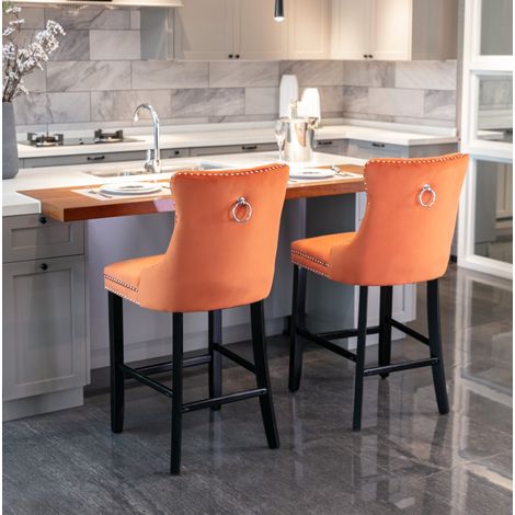 MEUBLIV Taburetes de bar 60x50x103 cm naranja - respaldo capitoné, lote de 2 (1/5)