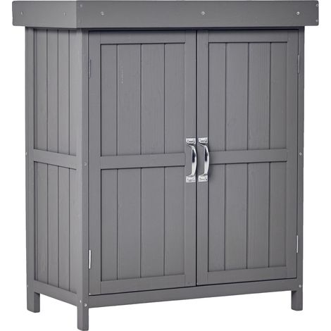 Caseta de jardín, madera de abeto, 74 x 43 x 88 cm, 2 estantes, techo impermeable, 2 puertas (1/5)