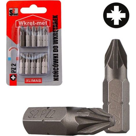 Embouts Pour Tournevis PZ2 - 25 mm - 1/4 Pouces - Magnétiques - Acier S2 - 10 Pièces (1/5)