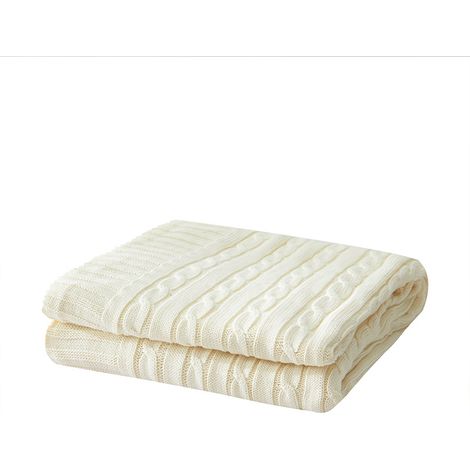 Plaid tricoté torsadé style nordique, beige, 120 x 180 cm (1/2)