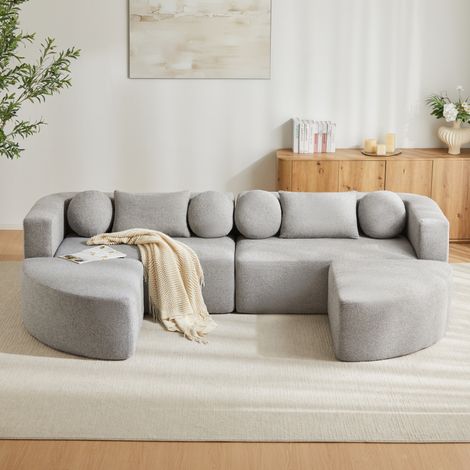 Sofá modular 4 plazas convertible, tapizado en chenilla, color gris (1/5)