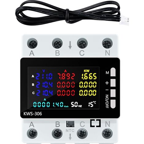 Compteur electrique triphasé Wattmetre smart meter 80A 220V AC Amperemetre 3 phases 4 conducteurs avec protection contre les pannes de courant/surtempérature/sous-tension/surpuissance etc. (1/5)