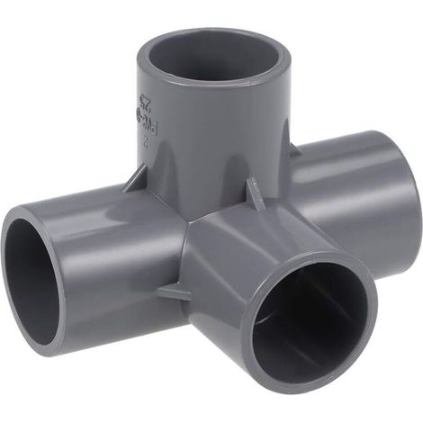 Lot de 2 équerres PVC 4 voies, qualité mobilier, 25 mm, grises - (1/3)