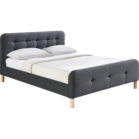 Cama capitoné tejido gris oscuro 160 x 200cm HOLSEN