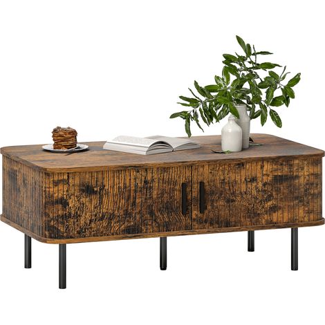HOMCOM Coffee Table with Storage and Sliding Doors for Living Room, Brown (1/5)