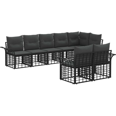 Outdoor-Sofagarnitur 8 pcs Schwarz und Dunkelgrau Poly-Rattan vidaXL