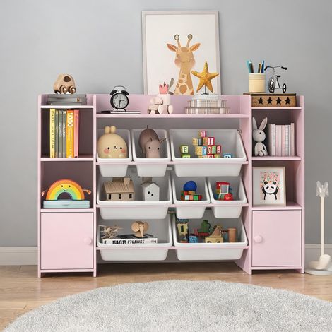 Étagère de rangement enfants rose 8 bacs amovibles 140 x 30 x 90 (1/5)