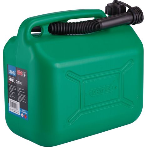 Draper 10L Green Plastic Fuel Can with Secure Cap and Durable Design