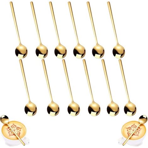 Cosensi - Cucharas de café doradas - 12 piezas - Alta calidad - 13 cm - Para café y postres - Diseño elegante - Perfectas para helado y pastel (1/5)