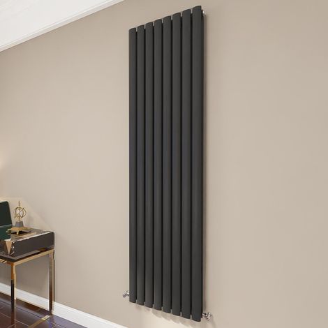 AICA Oval Column Radiator 1800x472mm Central Heating Vertical Double Stylish Black (1/5)