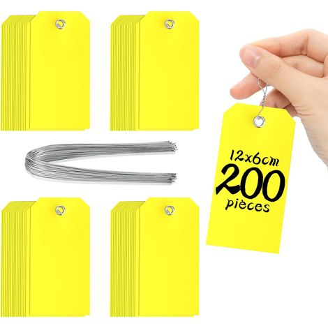 Lot de 200 Étiquettes Fil de Fer 120 x 60 mm Jaune en Plastique Rigide - Étiquettes de Prix Vidange Solides Épaisses Durables Pratique (1/5)
