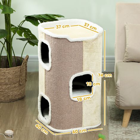 Kratztonne für Katzen, Katzenbaum, 3 Ebenen, robust, weicher Plüsch, Rückzugsort, Beige (1/5)