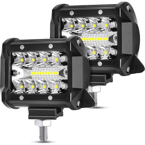 Barra de luz LED AAIWA de 10,2 cm, 120 W, 12000 lm, combo de luces de trabajo LED todoterreno de triple fila para furgonetas, quads, UTVs, SUVs, barcos, 2 piezas (1/5)