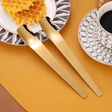 Cuillère À Glace - Cuillère Plate - Acier Inoxydable - Long Manche 17,7 Cm - Tête Plate Pour Glace Et Desserts - Dorée - 2 Pièces (1/5)