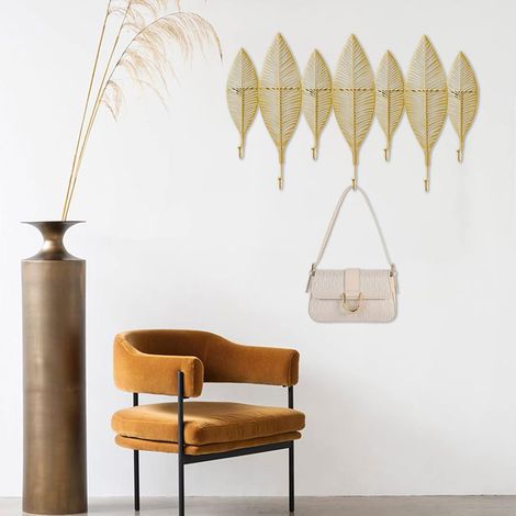 7 Haken Garderobenhaken Wanddekorhaken in Gold Blatt Wandgarderobe Wandregal Wandgarderobenhaken Garderobe Mehrzweckhaken für Badezimmer Küche Jacken Schals Taschen 6541.5cm (1/5)