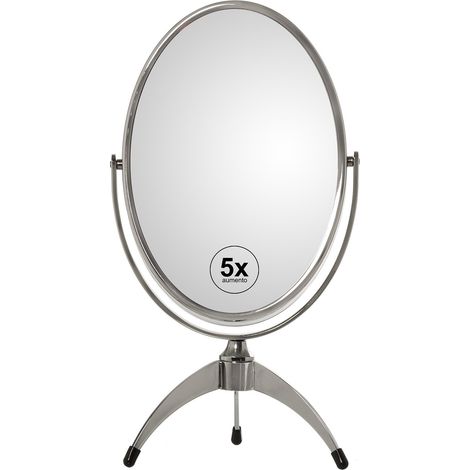 Miroir de Salle de Bain Ovale avec 5 grossissements avec trépied en métal chromé 14 x 12 x 25 cm (1/2)