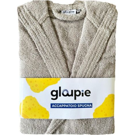 GLOUPIE Accappatoio Unisex In 100% Spugna Di Puro Cotone In Tinta Unita Dal Color Tortora Taglia L